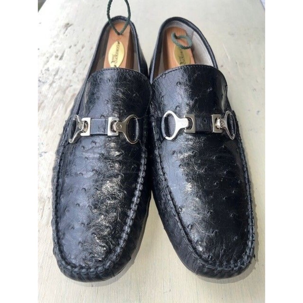 Fennix Italy 3515 Genuine Ostrich Black Bit Style Handcrafted Leather Lined Loaf - Picture 3 of 12